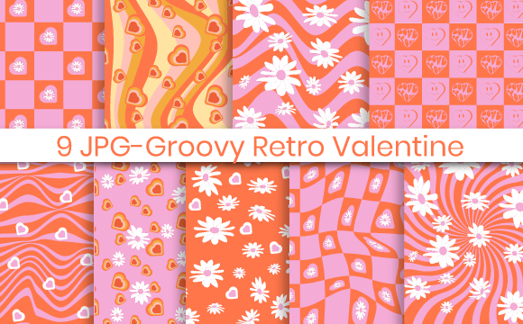 Download Retro Groovy Valentine Day Digital Paper - Valentine Collection