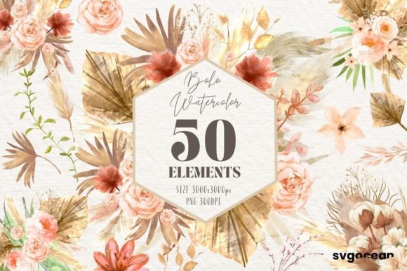 Download Boho Flowers Watercolor Clipart Bundle - Premium Resources