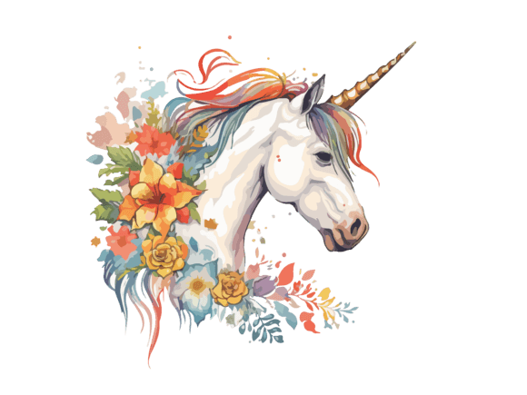 Download Watercolor Floral Unicorn Vector Clipart - Premium Bundle