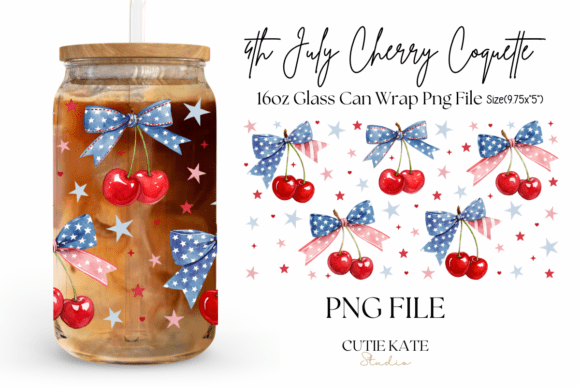 Download 4th July Cherry Coquette Glass Can Wrap - July Collection