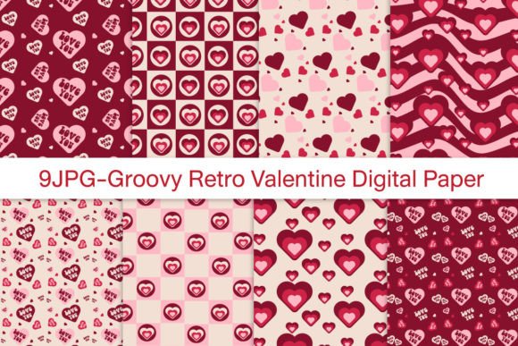 Download Retro Groovy Valentine Day Digital Paper - Valentine Collection