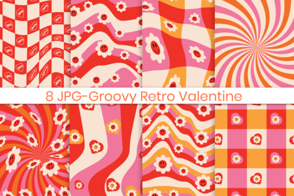 Download Retro Groovy Valentine Day Digital Paper - Valentine Collection