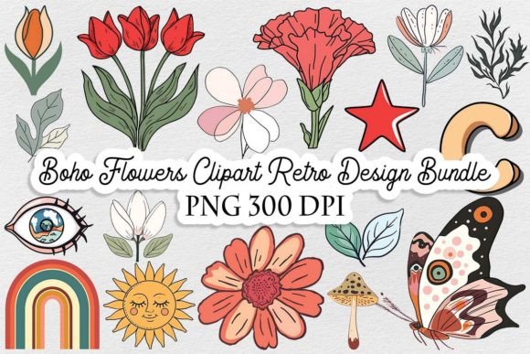 Download Boho Flowers Clipart Retro Design Bundle - Premium Resources