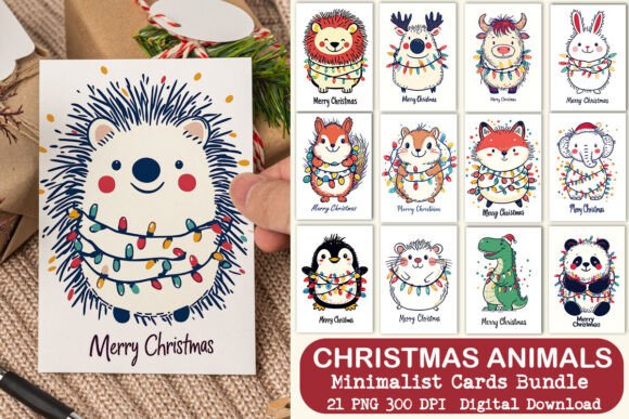 Download Minimalist Animal with Lights Xmas Cards - Premium Bundle