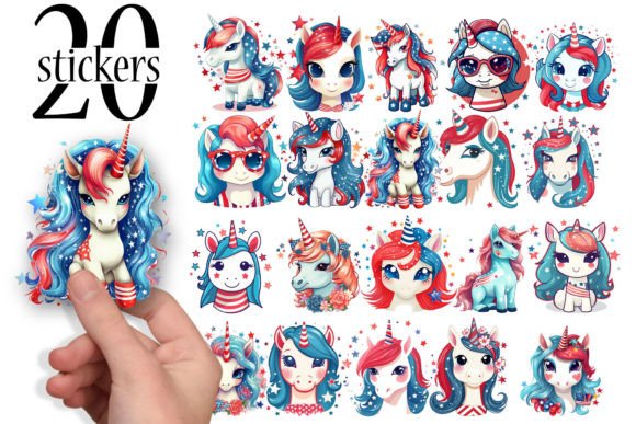 Download Unicorn Stickers 4th of July Designs - July Collection