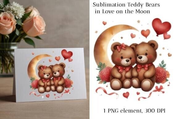 Download Valentine's Day Teddy Bears on the Moon - Valentine Collection