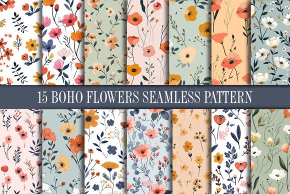 Download Boho Flowers Seamless Pattern - Boho flowers Collection